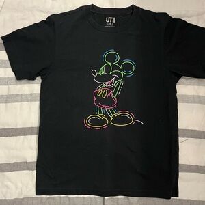New Disney Uniqlo Black Tee with Neon Mickey Mouse Design